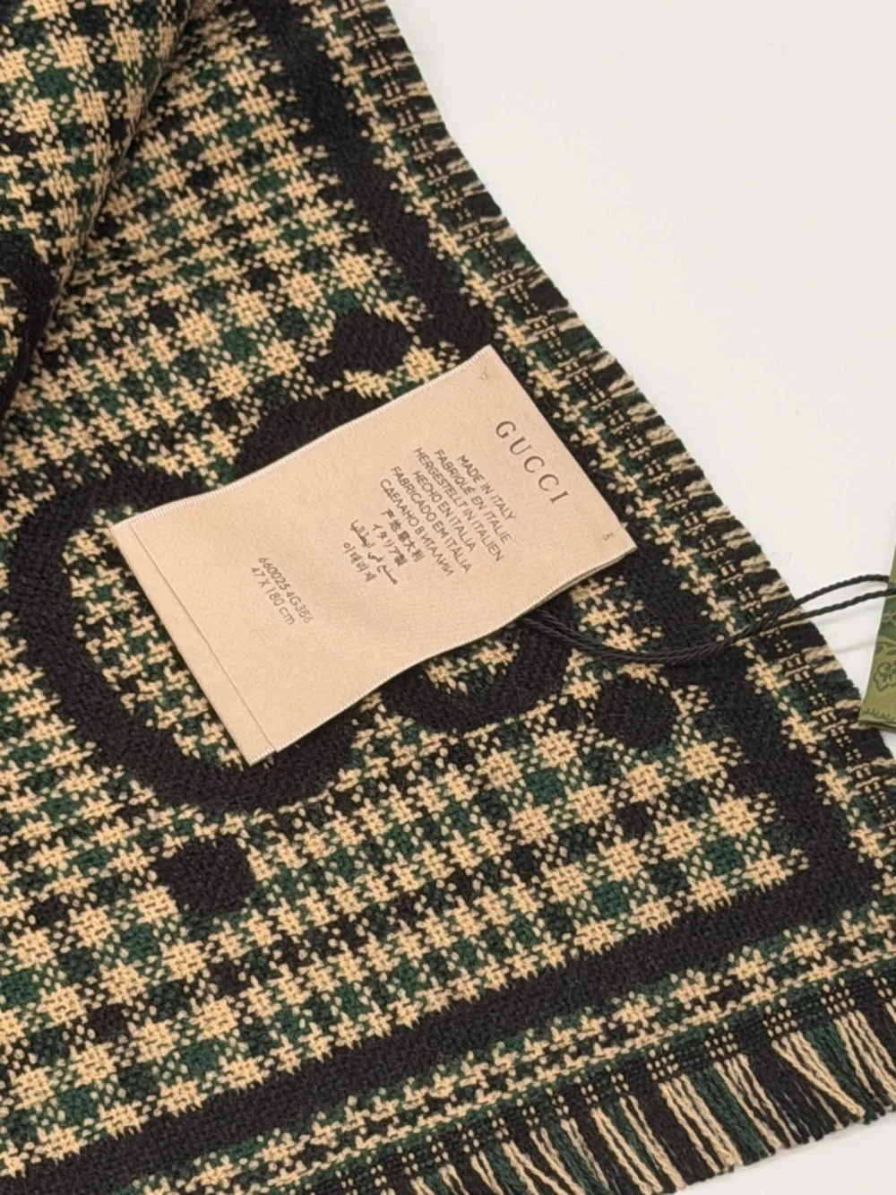 Gucci Jumbo GG Houndstooth Wool Scarf Green NWT
